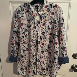 Talbots Red and White Floral Button Down Shirt